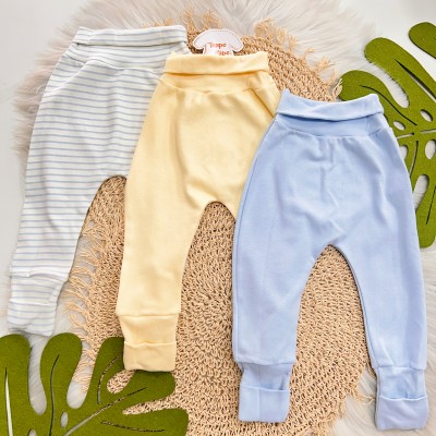     Kit 3 Calças - Ursos Fofos no Bumbum Saruel - Off White, Amarelo e Azul Bebê